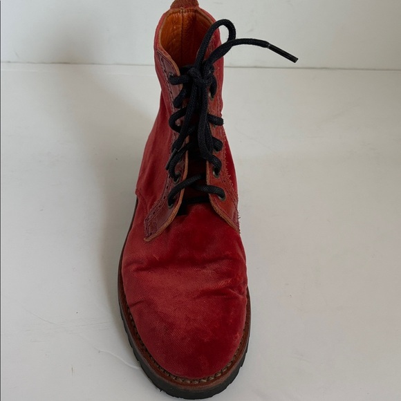 Penelope Chilvers red velvet boots lace up laser cut trim combat boots boots - Picture 9 of 16